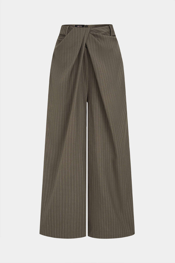 Gestreepte asymmetrische broek met ruches en wijde pijpen