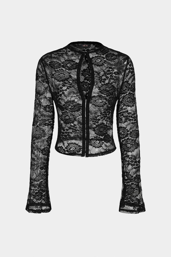 Transparante blouse met kant, knoopjes en lange mouwen