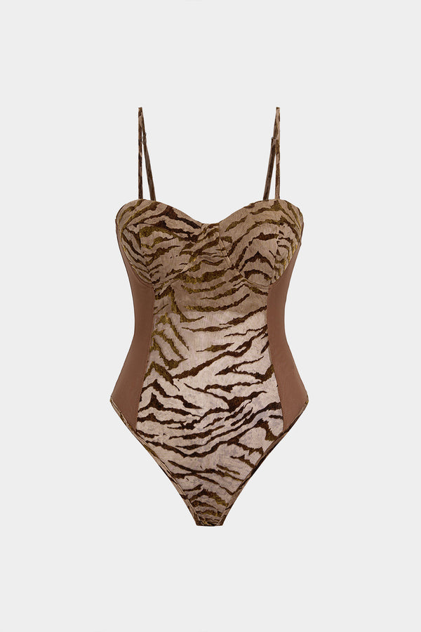 Fluwelen patchwork body met spaghettibandjes