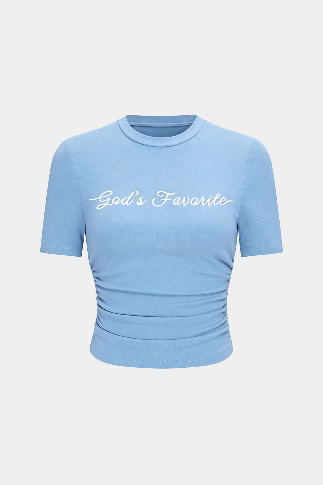 T-shirt met borduursel, ronde hals en ruches