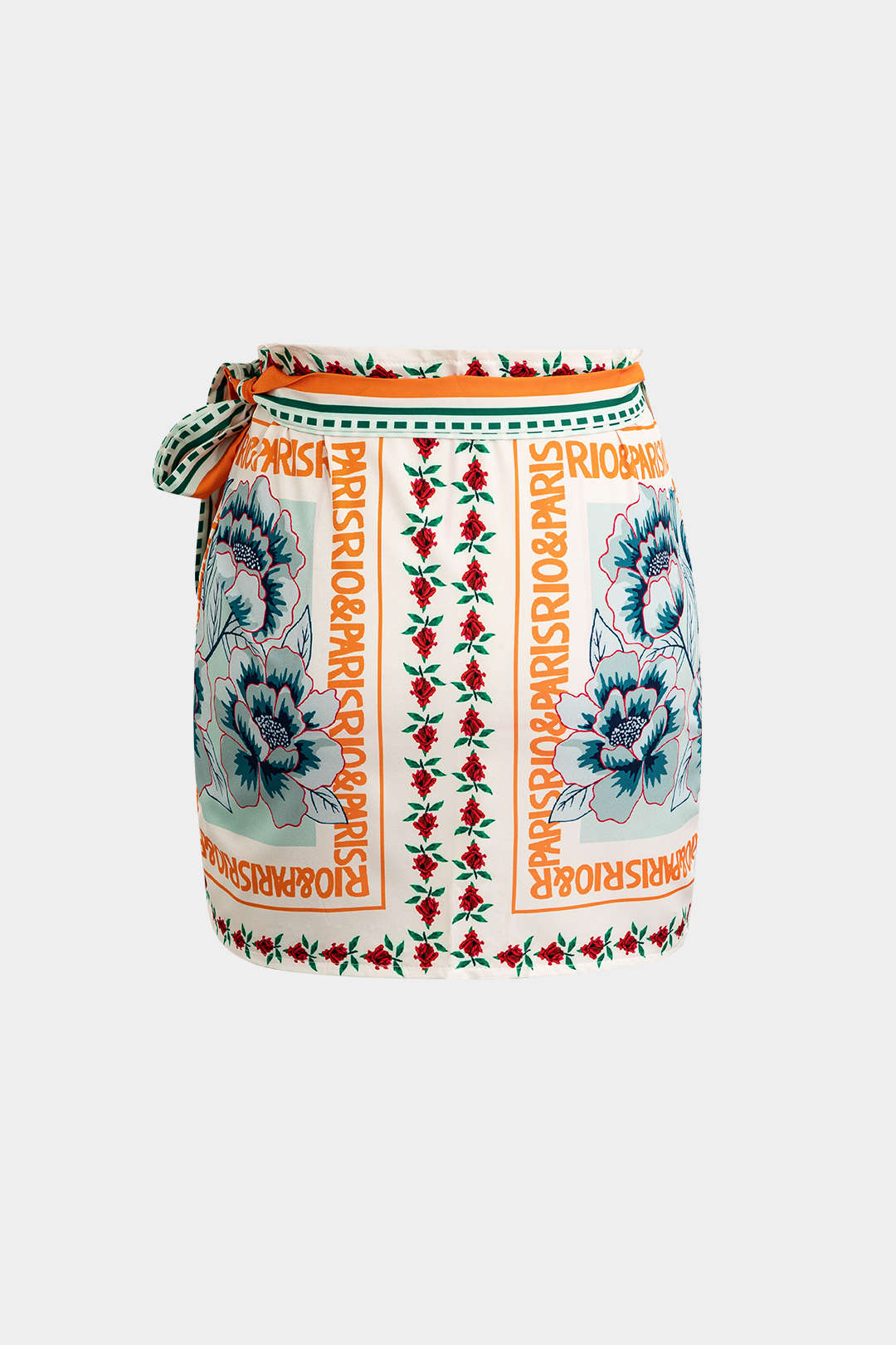 Bloemenprint minirok met knoopdetail en wikkelmodel