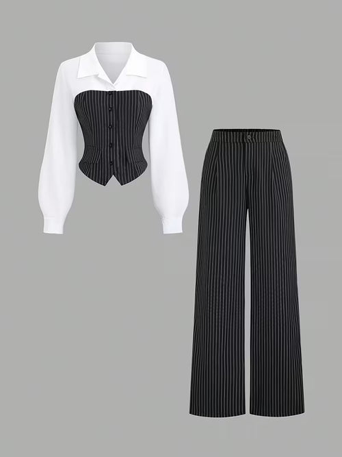 Gestreepte Tweedelige Set met Blouse en Broek