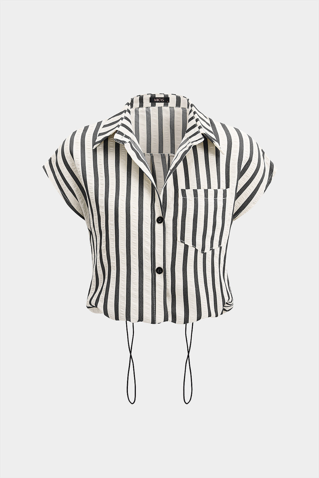 Gestreepte blouse met revers, knoopjes en trekkoord