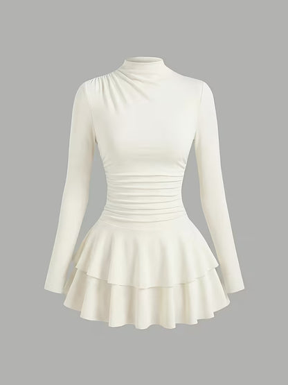 Elegante Geplooide Coljurk met Lange Mouwen