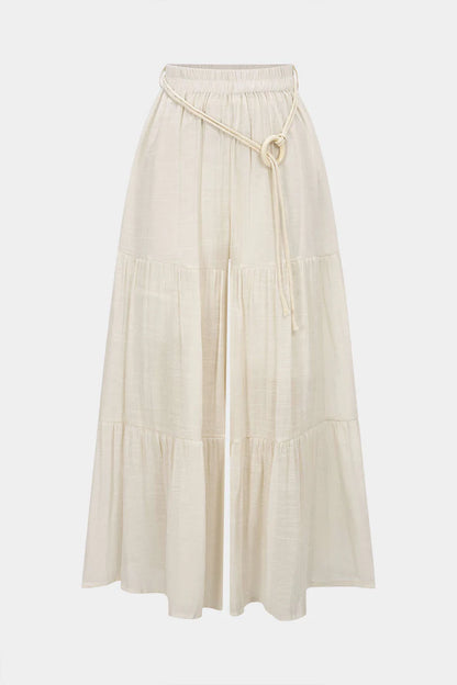 Broek met riem, plooien, hoge taille en wijde pijpen