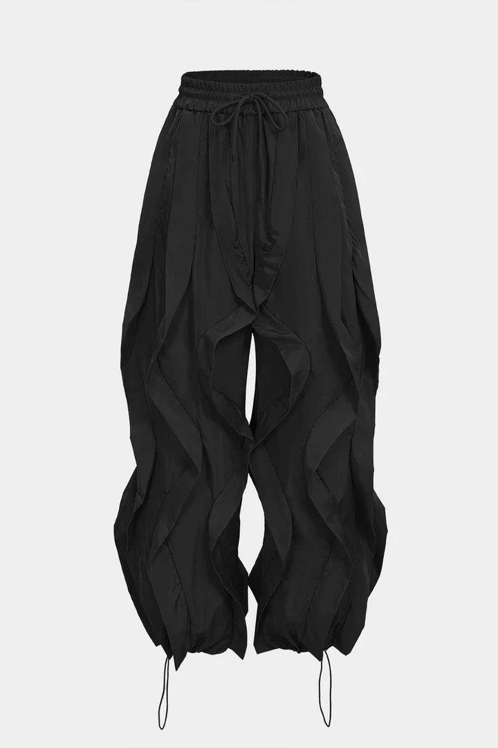 Broek met trekkoord en ruches, wijde pijpen
