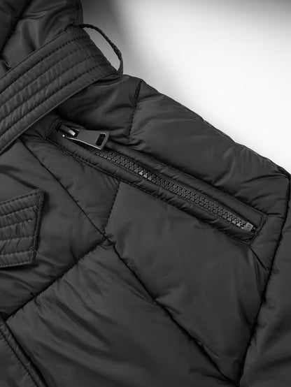 Midi-Pufferjas met Capuchon en Riem - Lang