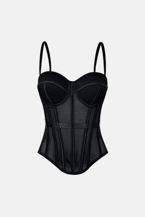 Mesh top met spaghettibandjes