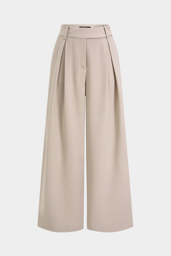 Ella - Effen broek met hoge taille en wijde pijpen