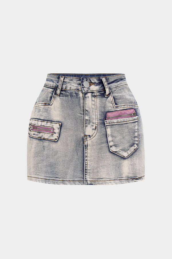 Denim patchwork rok met rits