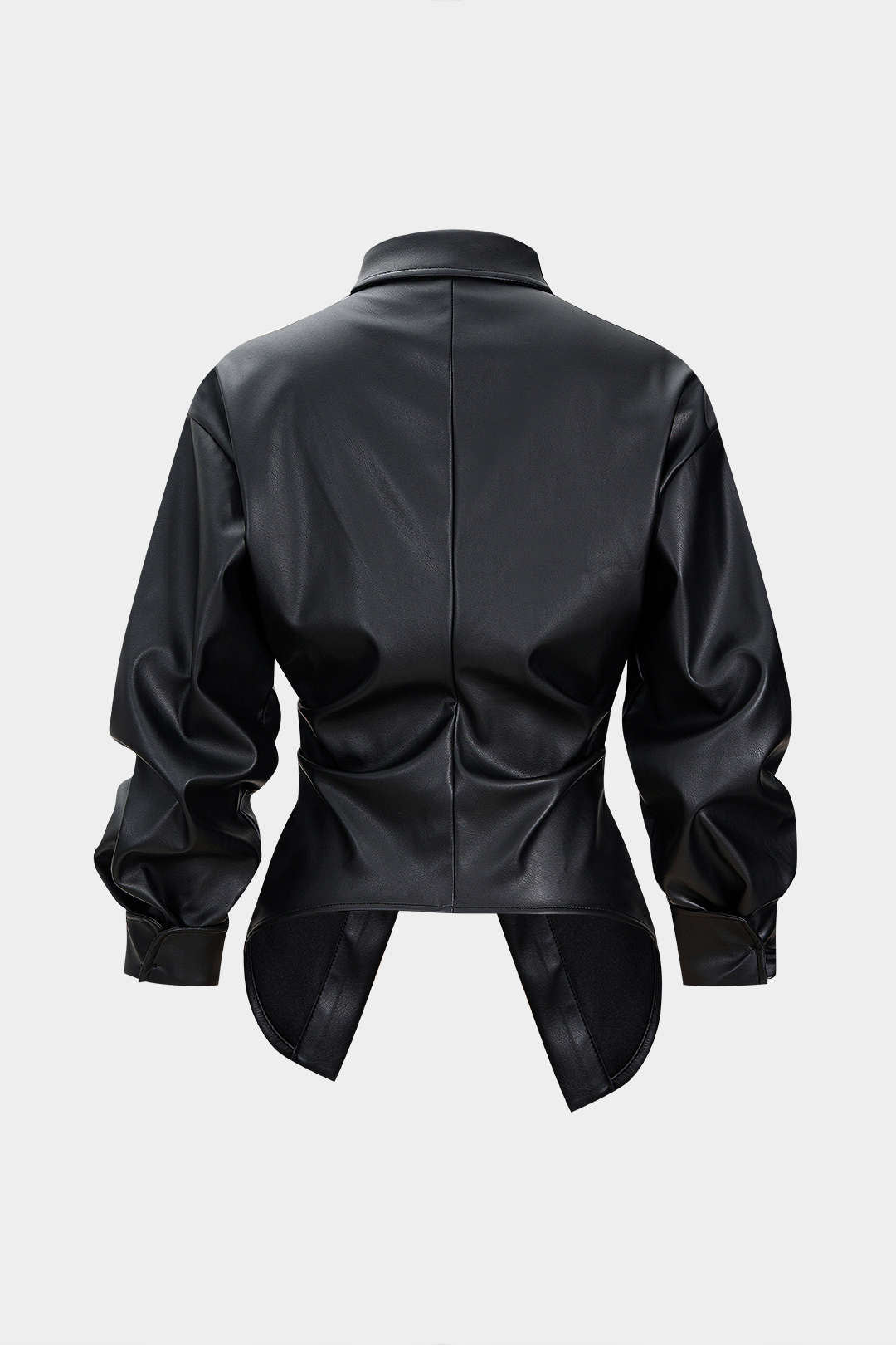 Leren-look asymmetrische blouse met ruches en knoopjes