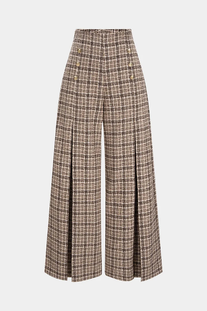 Geruite, dubbelzijdige broek met hoge taille