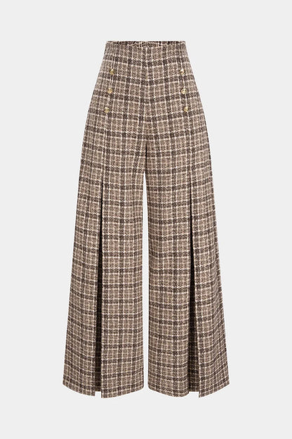 Geruite, dubbelzijdige broek met hoge taille