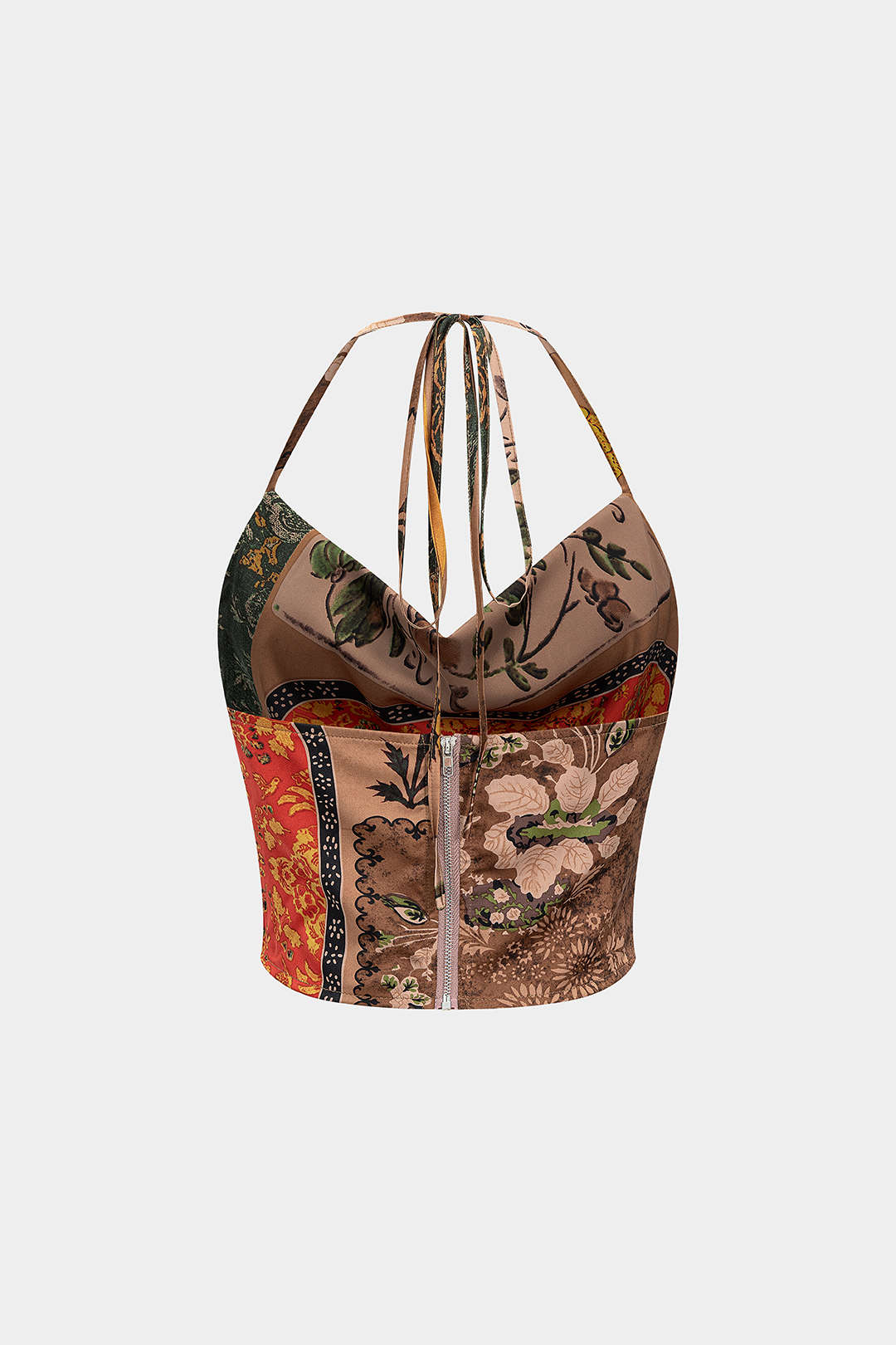 Bloemenprint top met halternek en open rug