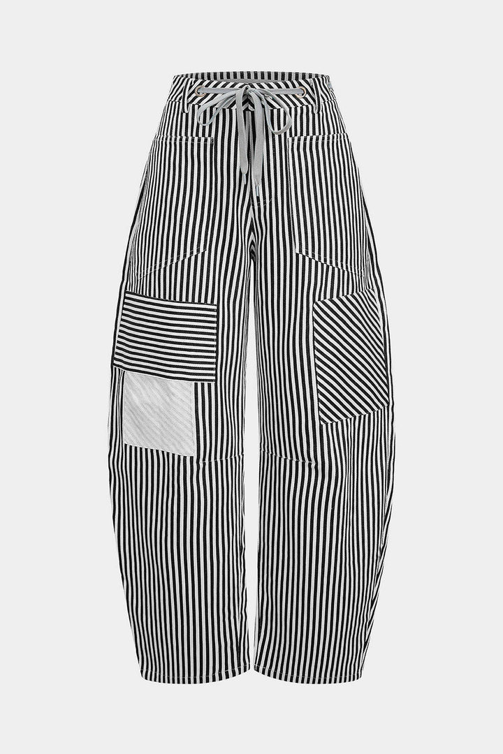 Gestreepte broek met zakken en trekkoord
