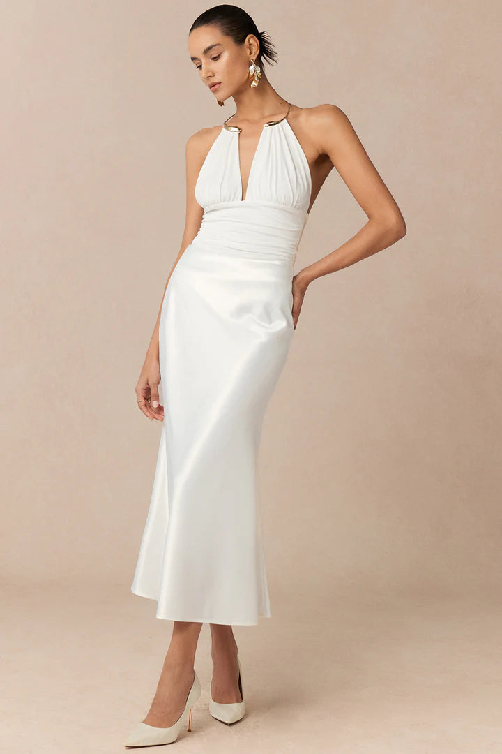 Bodysuit met metallic details, halternek en open rug