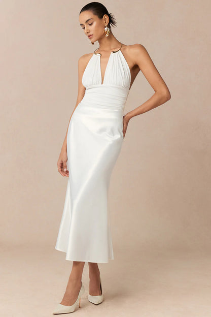 Bodysuit met metallic details, halternek en open rug