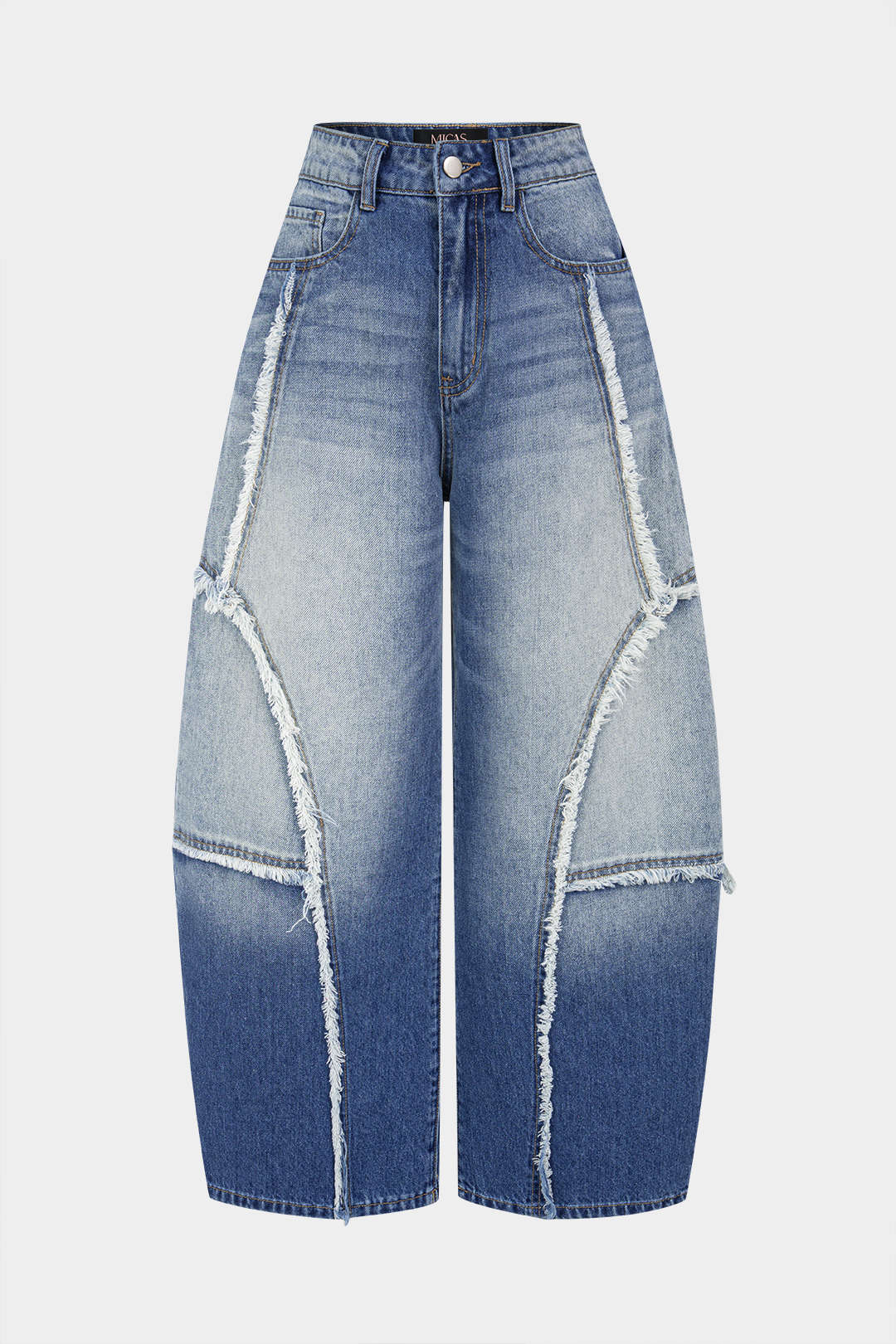 Nora - Patchwork jeans met rafelrand