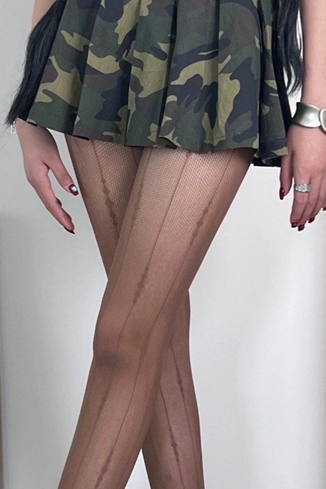 Mesh geometrische panty met opengewerkt detail