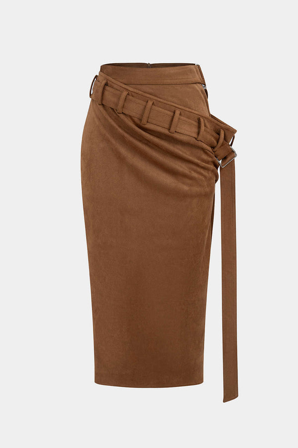 Suède asymmetrische rok met riem