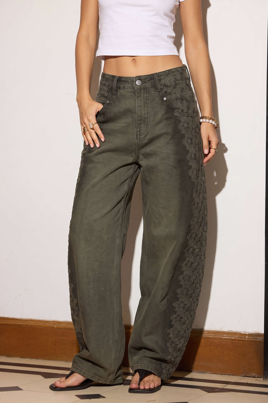 Rosa - Bloemenprint jeans
