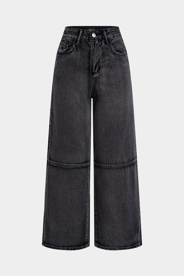 Asymmetrische jeans met zakken en wijde pijpen