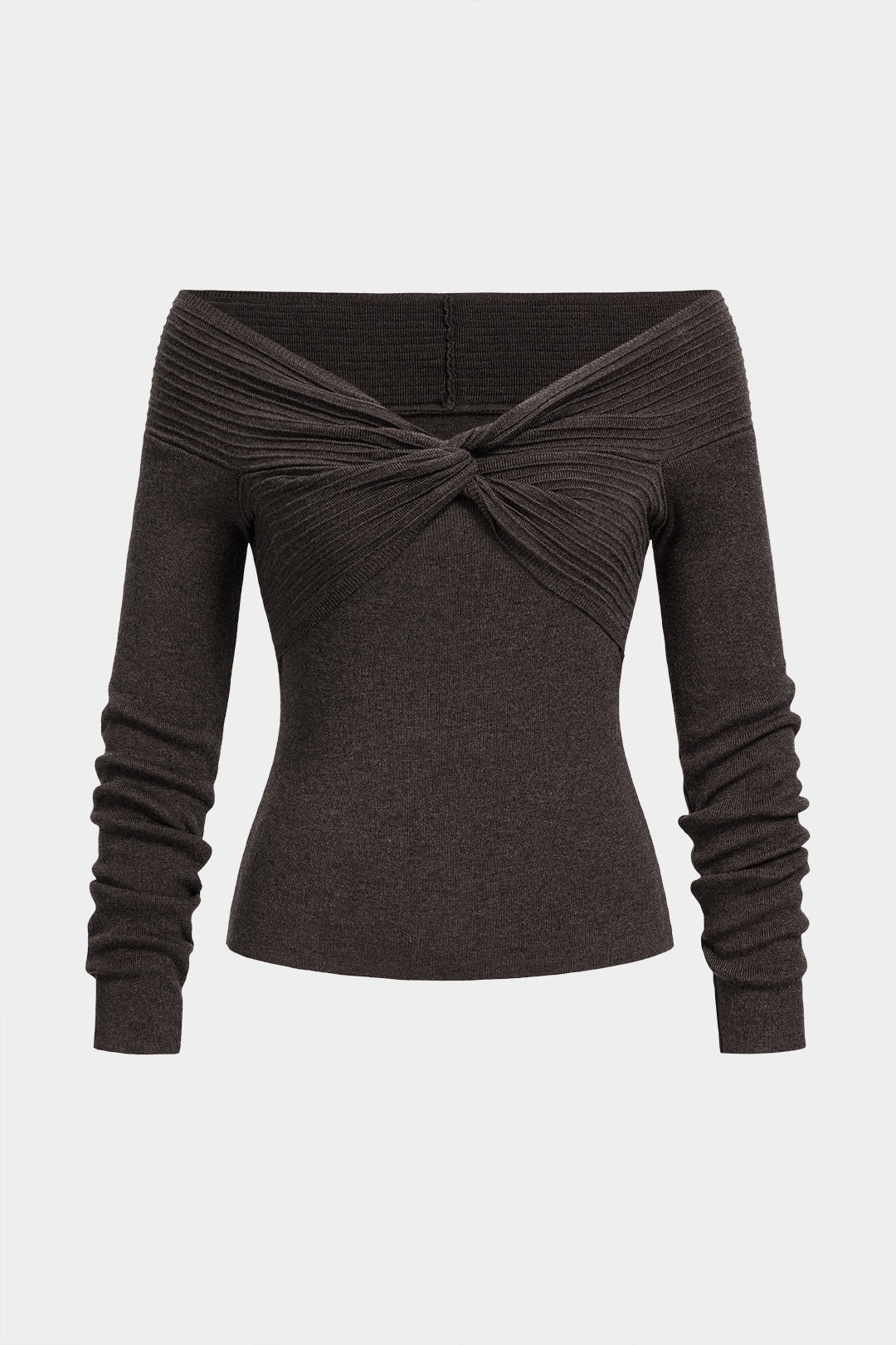 Gebreide top met blote schouders en gedraaid detail