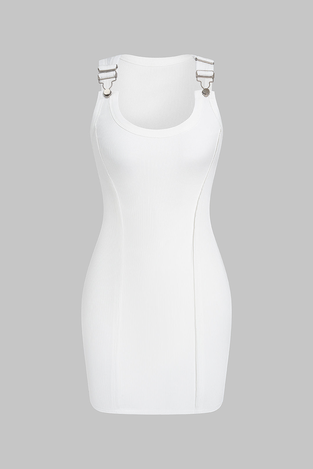 Metallic mouwloze midijurk met ronde hals en gesp