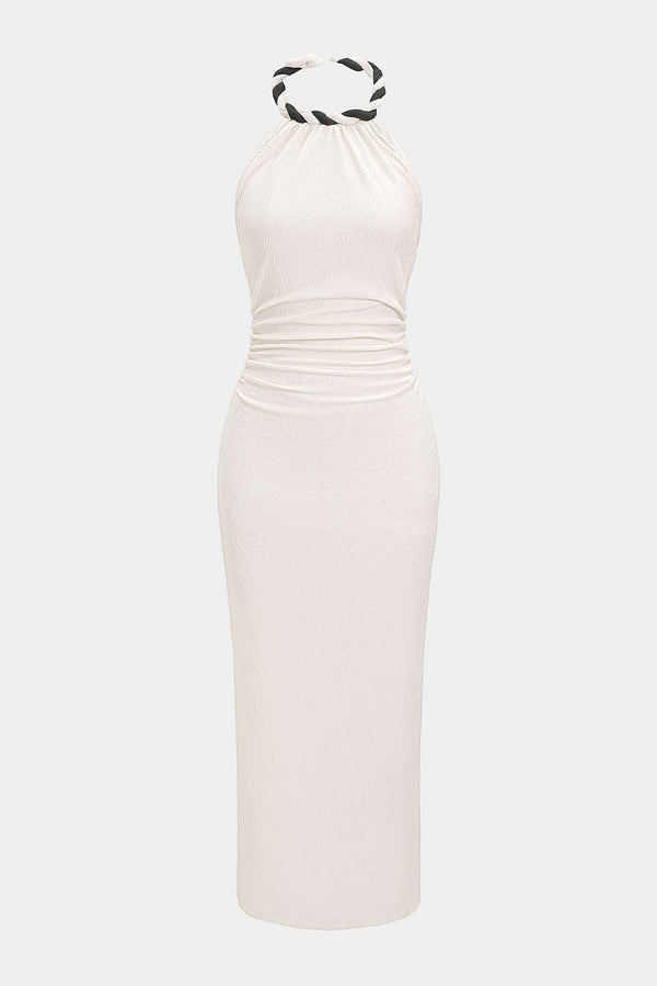 Mouwloze maxijurk met gedraaid detail en knoopdetail
