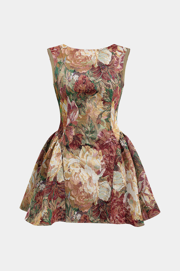 Luna - Jacquard mouwloze minijurk met ruches