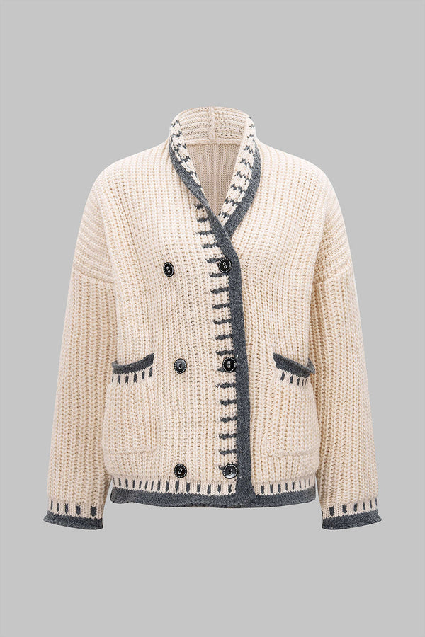 Gebreid colorblock vest met knoopjes en lange mouwen
