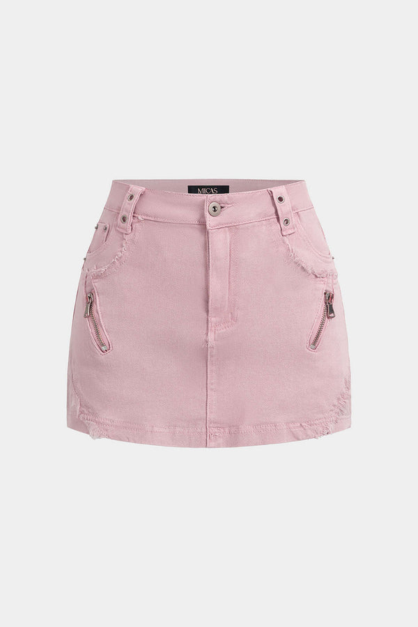 Denim metallic rok met rits