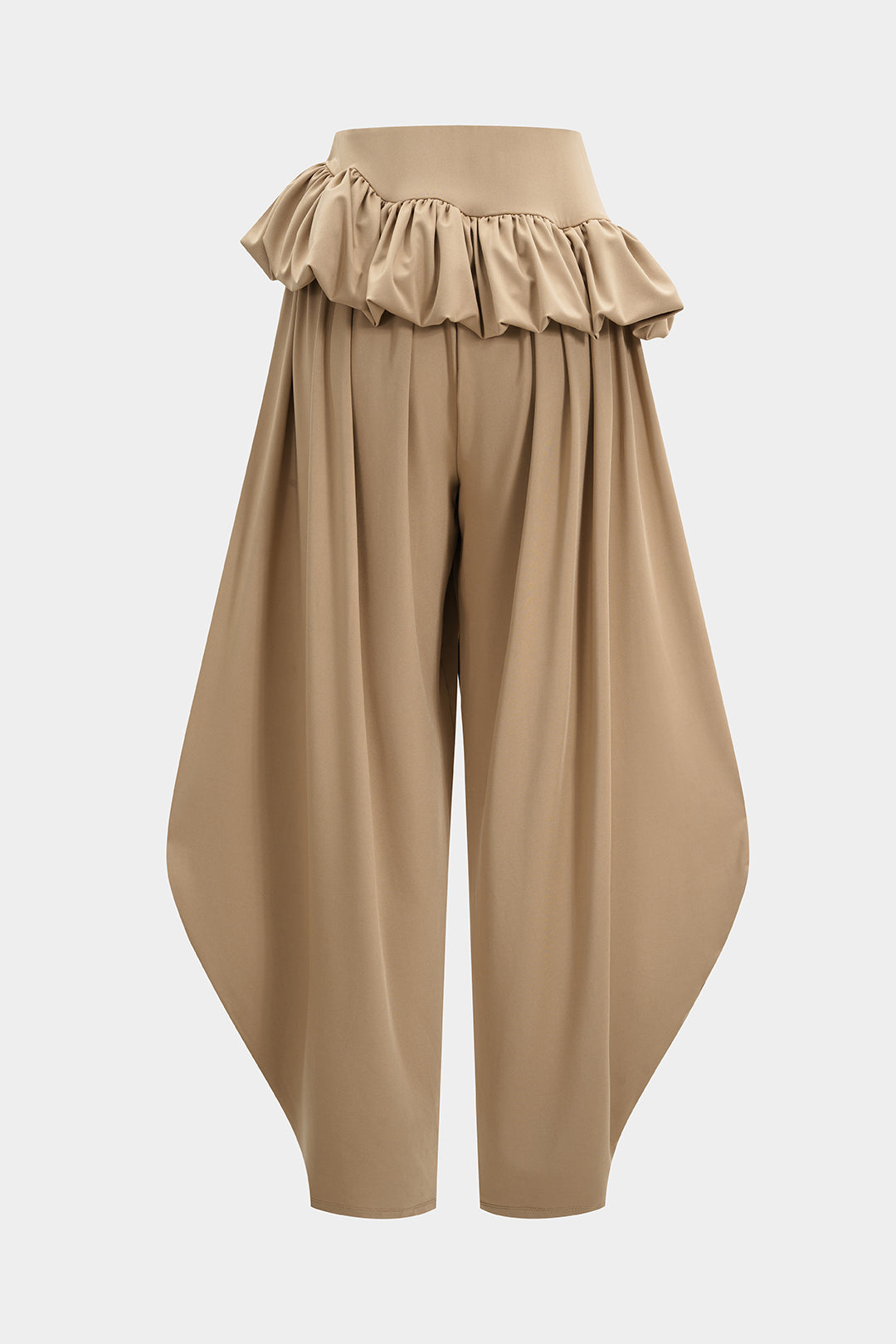 Pantalon met ruches, gedraaid detail en knoopdetail