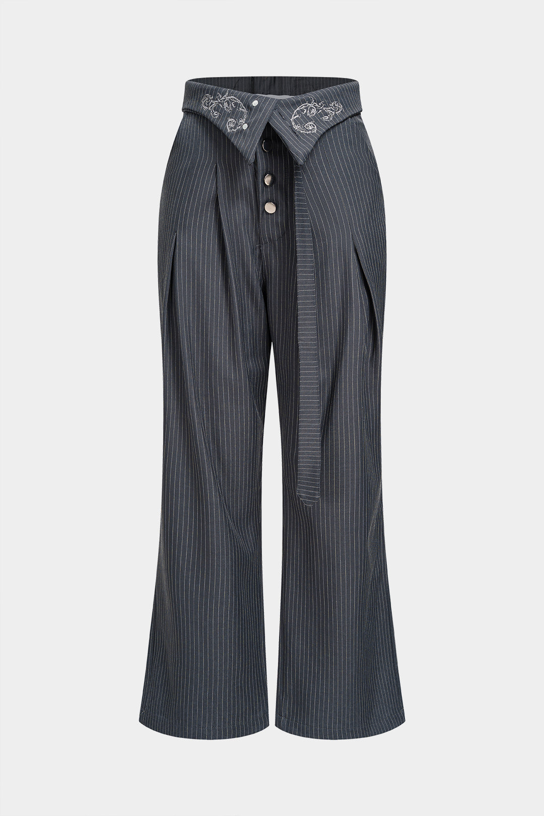 Gestreepte broek met borduursel en hoge taille