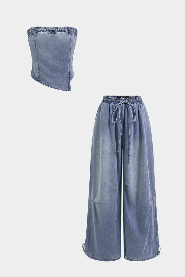 Demi - Denim set met strapless top en jeans