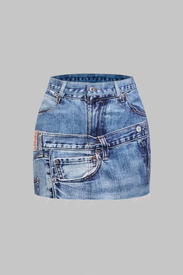 Abstracte print verwassen rok
