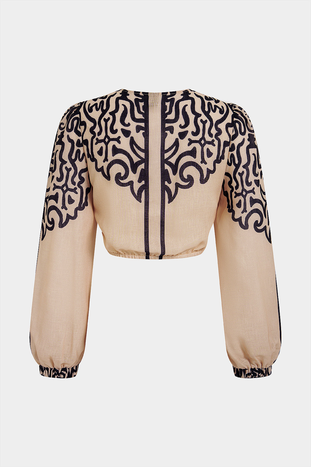 Geometrische top met V-hals en lange mouwen