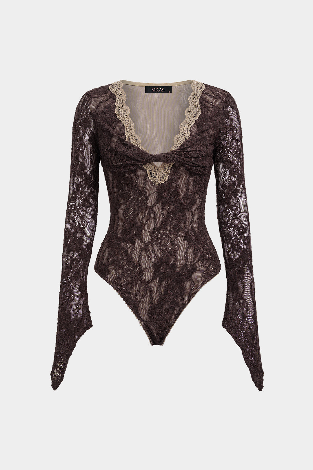 Body met kant, V-hals en gedraaid detail
