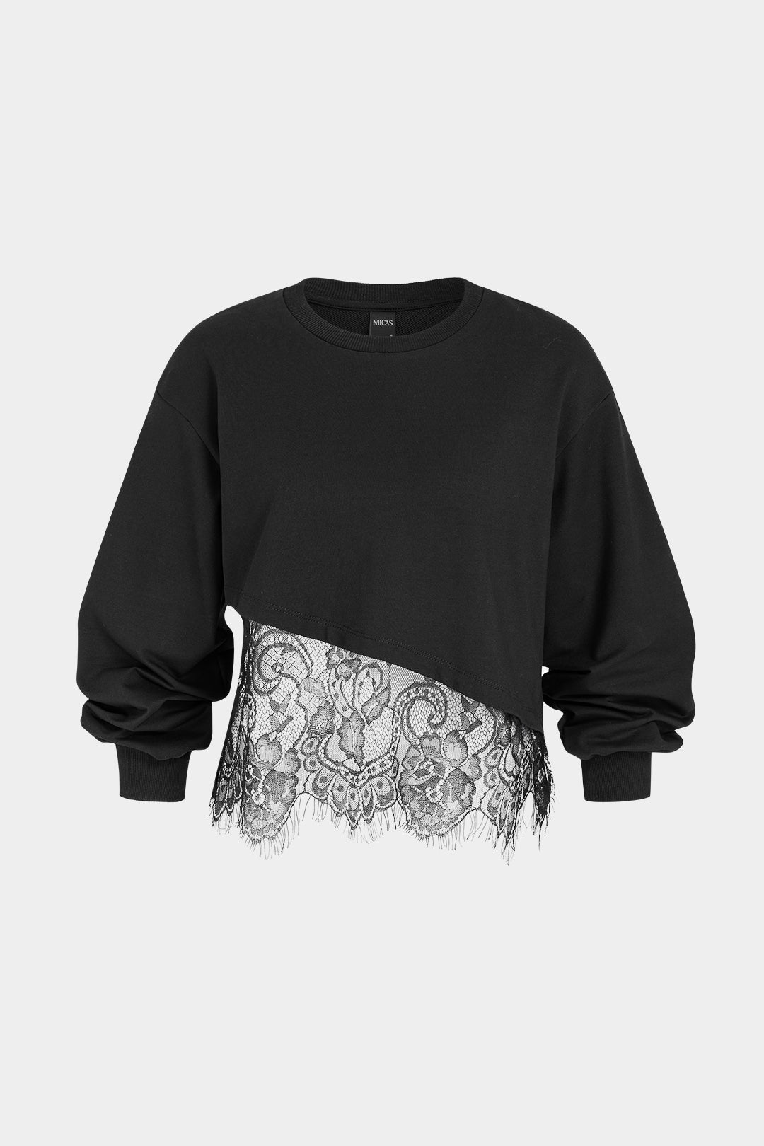 Patchwork sweater met kant, ronde hals en lange mouwen