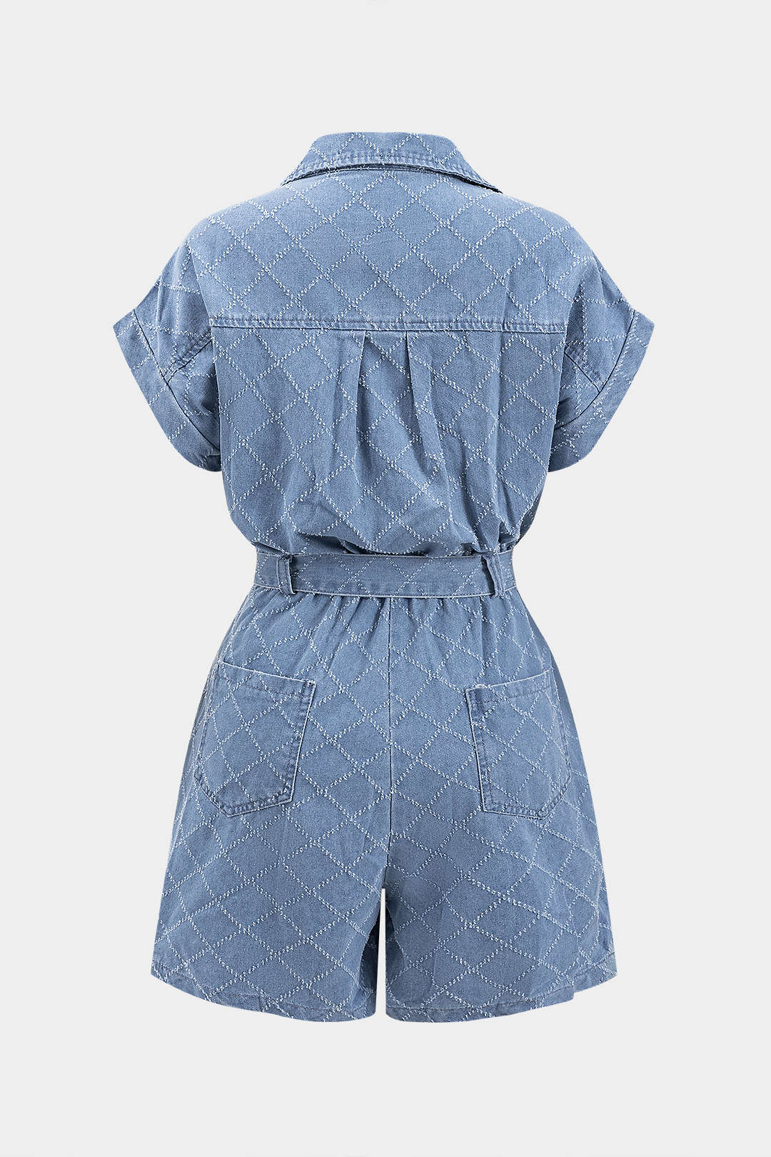 Denim playsuit met revers, riem en zakken