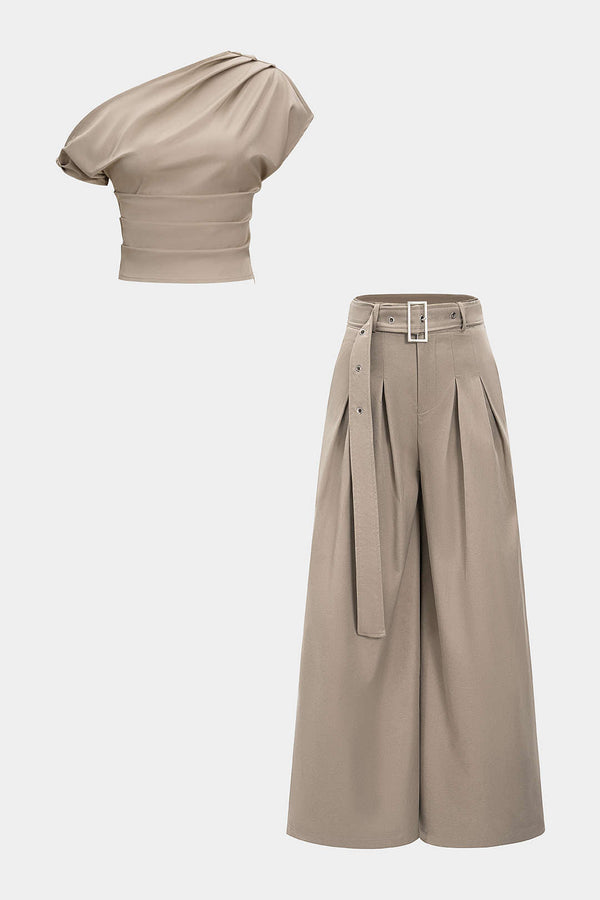 Asymmetrische set met top en pantalon