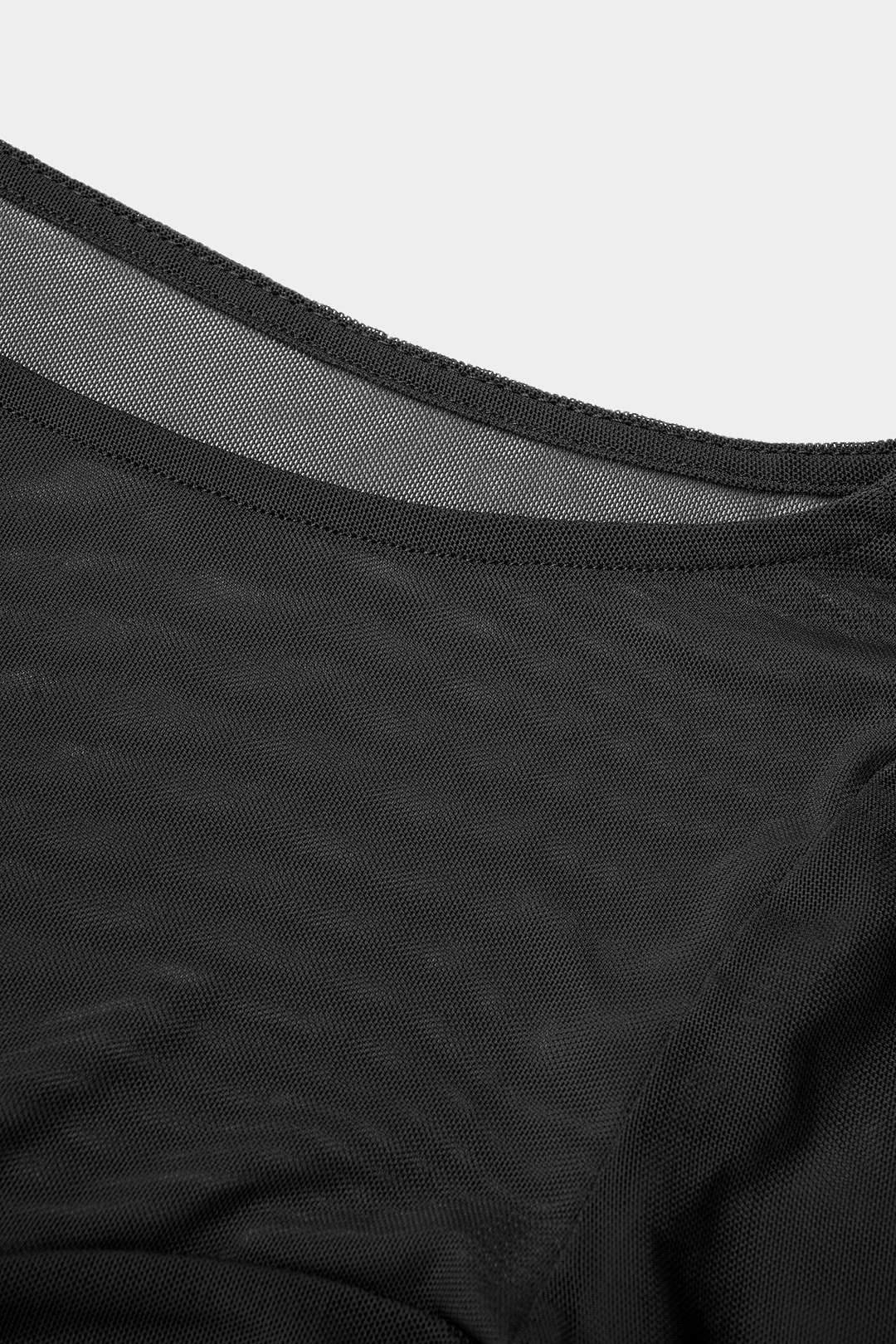 Mesh patchwork top met ronde hals, ruches en lange mouwen