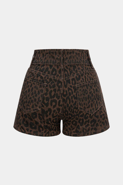 Denim shorts met luipaardprint en hoge taille