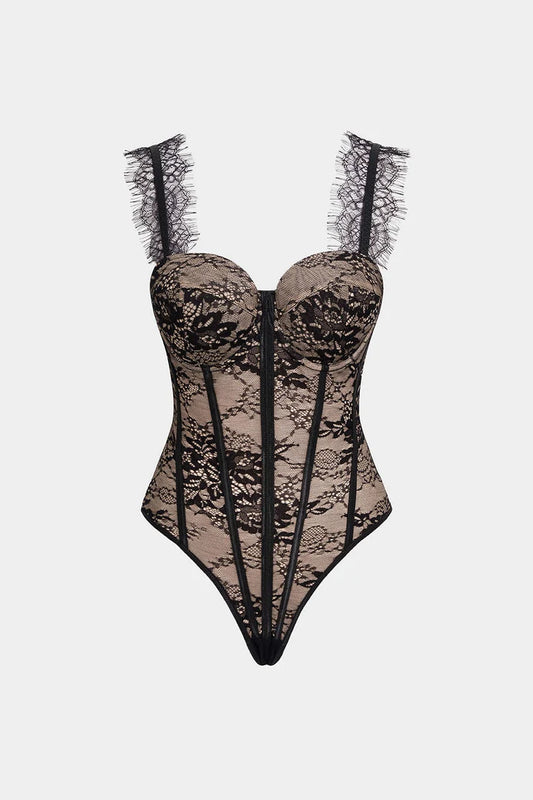 Kanten korset slip mouwloze bodysuit