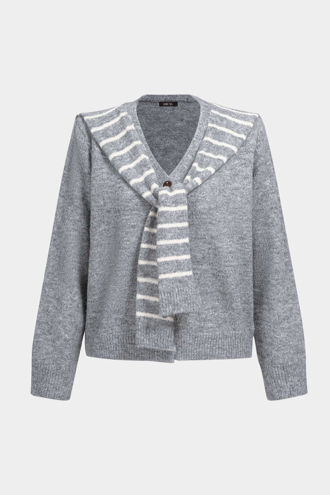 Gebreid gestreept vest met V-hals en knoopdetail