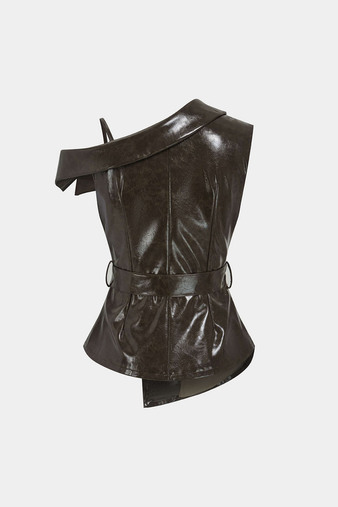 Leren-look asymmetrische tanktop met reverskraag en riem