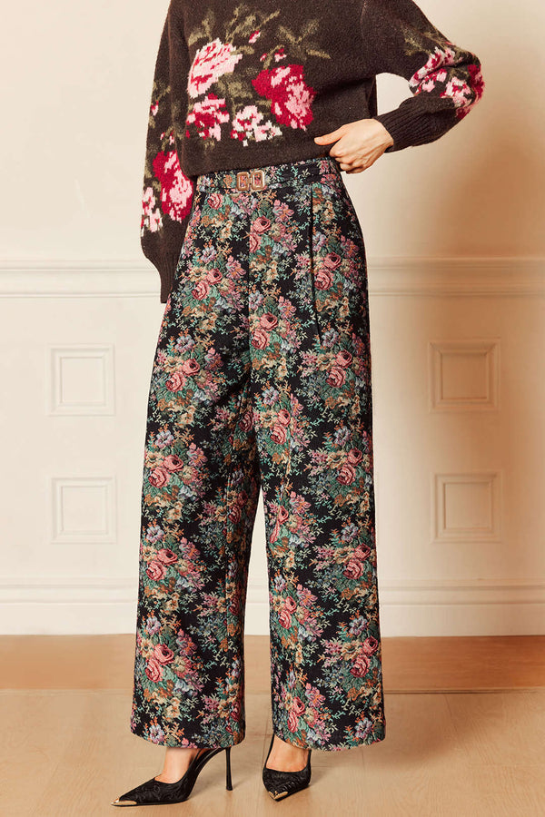 Bloemenprint jacquard broek