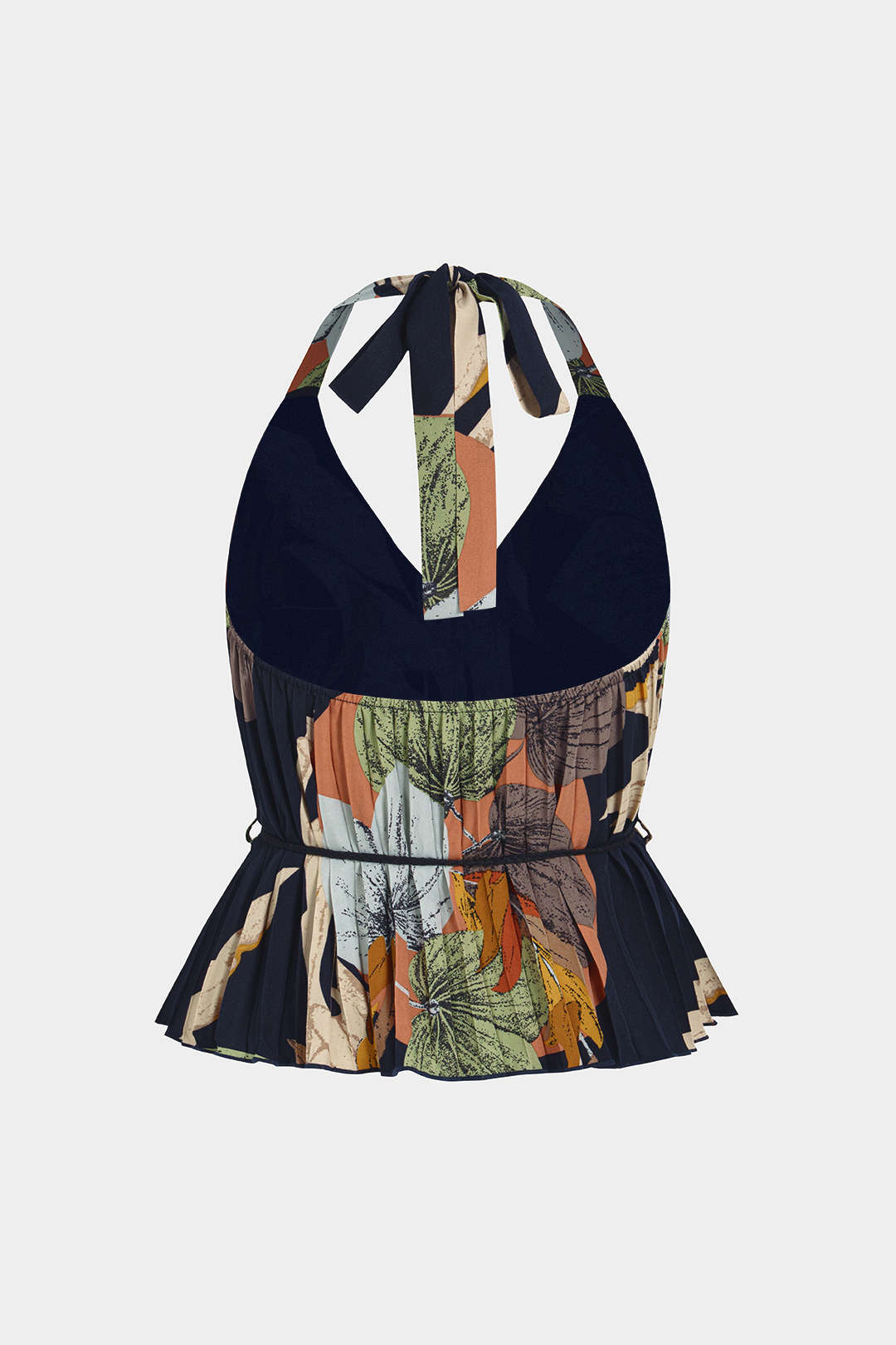 Bloemenprint geplooide top met halternek, V-hals en strik