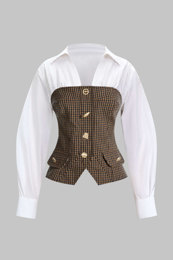 Geruite top met knoopjes en rits