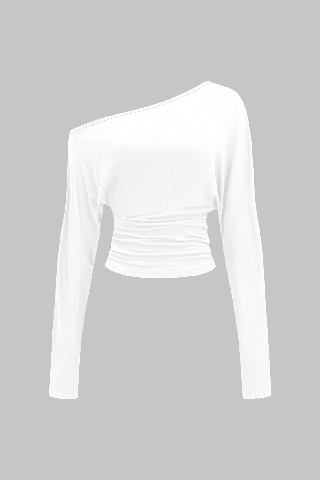 Asymmetrische top met uitsnijding, ruches en lange mouwen